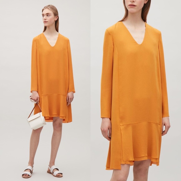 COS Dresses & Skirts - COS Yellow Layered Raw-Cut LS Mini Dress